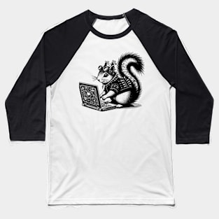 Punk Rock Goth Squirrel on Computer Vintage Style Baseball T-Shirt